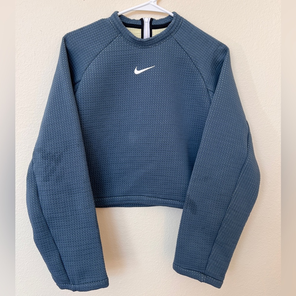 Nike Blue Textured Crop Crew Neck sweater